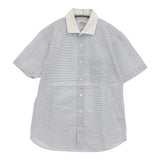 UNITED ARROWS クレリックシャツ slim fit サイズM ボーダー 半袖シャツ ライトブルー ホワイト メンズ ユナイテッドアローズ【中古】6-0424S♪