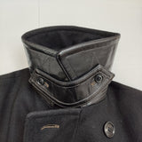 TALSA メルトンウール ダブルブレスト Pコート レザー 牛革 サイズM ピーコート ブラック メンズ タルサ【中古】5-1214T♪