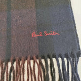 Paul Smith 大判ストール カシミヤ混 フリンジ チェック マフラー ストール ネイビー ブラウン メンズ ポール・スミス【中古】5-1202T◎