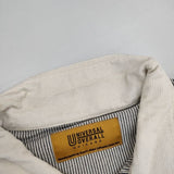 UNIVERSAL OVERALL ヒッコリーカバーオール コットン サイズL 襟コーデュロイ ジャケット ホワイト ネイビー メンズ ユニバーサルオーバーオール【中古】6-0719M∞