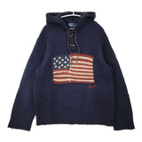POLO RALPH LAUREN 星条旗 フード XL ウールパーカー セーター ニット ネイビー メンズ ポロ・ラルフローレン【中古】6-0719T∞