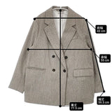 H&M ツイード ダブルボタン EUR L オーバーサイズブレザー テーラードジャケット グレージュ レディース エイチアンドエム【中古】6-0902T∞