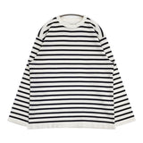 Yonetomi WAVE COTTON BASQUE KNIT CREW NECK P/O 定価17600円 サイズ4 長袖Ｔシャツ カットソー ロンＴ ホワイト ネイビー メンズ ヨネトミ/米富繊維【中古】6-0320M♪