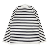 Yonetomi WAVE COTTON BASQUE KNIT CREW NECK P/O 定価17600円 サイズ4 長袖Ｔシャツ カットソー ロンＴ ホワイト ネイビー メンズ ヨネトミ/米富繊維【中古】6-0320M♪