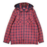 Supreme 中綿ジャケット 裏地キルティング サイズXL チェック フード着脱 2way ブルゾン レッド ネイビー メンズ シュプリーム【中古】6-0925T♪