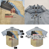 HARLEY DAVIDSON バックプリント 刺繍ロゴ アメリカ古着 サイズS 半袖シャツ ライトブルー メンズ ハーレーダビッドソン【中古】6-0512S♪