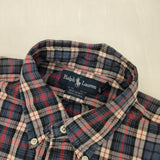 RALPH LAUREN BIG SHIRT ボタンダウン サイズL BD チェック 長袖シャツ 90s ネイビー レッド メンズ ラルフローレン【中古】6-0610M∞