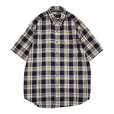 Eddie Bauer ボタンダウンシャツ サイズM チェック 半袖シャツ ネイビー ホワイト メンズ エディー・バウアー【中古】6-0512S♪