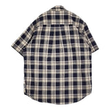Eddie Bauer ボタンダウンシャツ サイズM チェック 半袖シャツ ネイビー ホワイト メンズ エディー・バウアー【中古】6-0512S♪