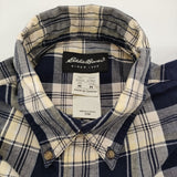 Eddie Bauer ボタンダウンシャツ サイズM チェック 半袖シャツ ネイビー ホワイト メンズ エディー・バウアー【中古】6-0512S♪