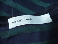 sacai luck ボーダーカットソー サイズ2 半袖 コットン ネイビー、グリーン レディース サカイ ラック【中古】0-0520S▲