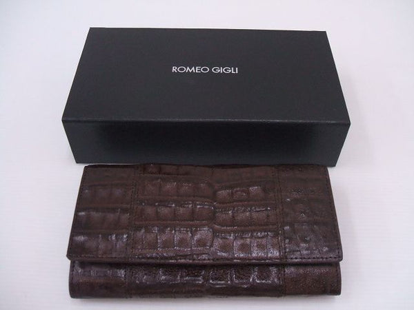 ROMEO GIGLI クロコダイル ワニ革 Henglong croco 折財布 定価35000円 BURGUNDY 長財布 エンジ ロメオジリ【中古】1-0412G∞#