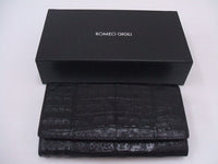 ROMEO GIGLI クロコダイル ワニ革 Henglong croco 折財布 長財布 定価35000円 BLACK 長財布 ブラック ユニセックス ロメオジリ【中古】1-0412G∞#