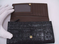 ROMEO GIGLI クロコダイル ワニ革 Henglong croco 折財布 長財布 定価35000円 BLACK 長財布 ブラック ユニセックス ロメオジリ【中古】1-0412G∞#