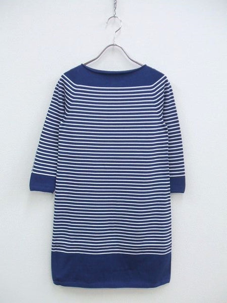 YURI+PARK SHILOH-BEE スーピマコットン ボーダー定価35000 ニット ブルー ホワイト レディース ユリパーク【中古】1-1214T♪