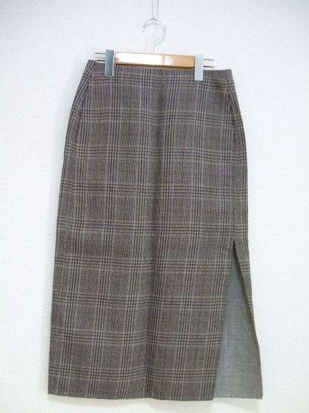 AURALEE DOUBLE FACE CHECK HAND-SEWN SLIT SKIRT ダブルフェイスチェックスリットスカート  スカート グレー レディース  オーラリー【中古】2-0214T▲