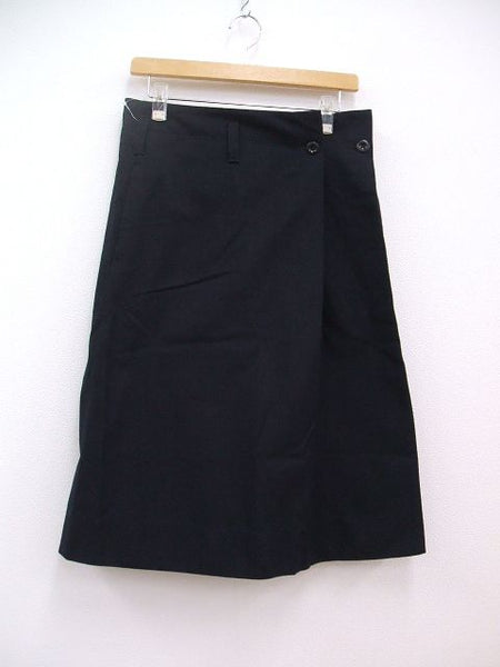 MHL. COTTON WOOL DRILL SKIRT ラップスカート 595-0232504 サイズ1 巻きスカート  ネイビー レディース エムエイチエル【中古】2-1214M☆