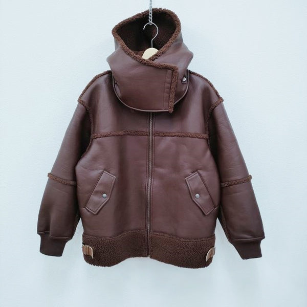 ROKU 6 BEAUTY&YOUTH FAKE LEATHER×BOA ZIP BLOUSON  フェイクレザーブルゾン ジャケット エンジ レディース ロクビューティアンドユース【中古】3-0108A∞