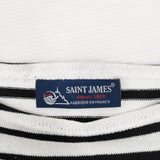 SAINT JAMES ウェッソン コットン ボーダー 長袖 ボートネック INTL XS カットソー ホワイト ブラック レディース セントジェームス【中古】3-0202M◎