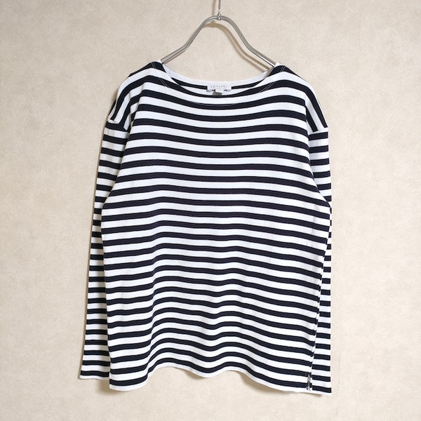 SUNSPEL MEN’S SUVIN GIZA STRIPE コットン ボーダー サイズS 長袖Ｔシャツ ネイビー ホワイト メンズ サンスペル【中古】3-0311M△