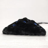 Casselini キャセリーニ フェイクファー スパンコール ビーズ 花 肩掛け 巾着バッグ ブラック ブルー レディース【中古】3-1103T◎