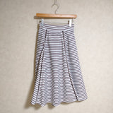 an another angelus はしごリボン使いストライプフレアースカート ボーダー ロングスカート ホワイト ブラウン レディース アンアナザーアンジェラス【中古】3-0729M△