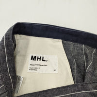 MHL. 595-6132503 リネンコットン ラップスカート 巻きスカート サイズ2 ネイビー ホワイト レディース エムエイチエル【中古】4-0204M☆