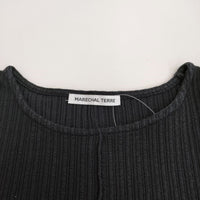 MARECHAL TERRE ZM212CT116 五分袖 リブ クルーネック 半袖Ｔシャツ カットソー ブラック レディース マルシャルテル【中古】4-0308S♪