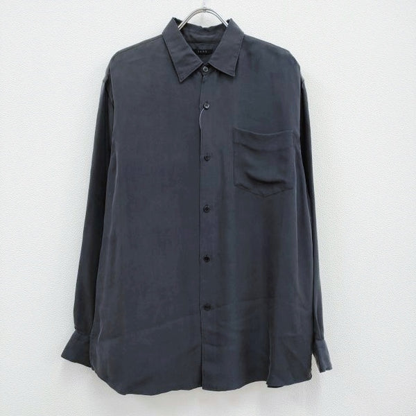 LENO 新品 シルク スタンダードシャツ 定価42000円 サイズ0 長袖シャツ ネイビー メンズ リノ【中古】3-0829M♪