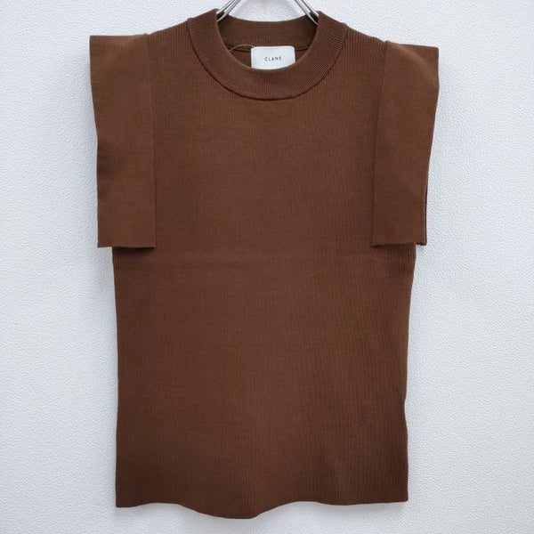 CLANE 13106-2012 SQUARE SLEEVE KNIT TOPS サイズ2 ノースリーブ リブ ニット ブラウン レディース クラネ【中古】4-0711S♪