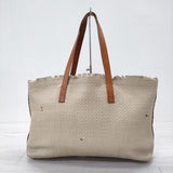 HENRY CUIR レザートートバッグ 編み込み メッシュレザー ビーズ トートバッグ ベージュ レディース アンリークイール【中古】3-1006G◎