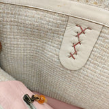 HENRY CUIR レザートートバッグ 編み込み メッシュレザー ビーズ トートバッグ ベージュ レディース アンリークイール【中古】3-1006G◎