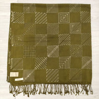 babaghuri J0557ESF331 刺繍 フリンジ コットン マフラー ストール カーキ レディース ババグーリ【中古】4-0613M◎
