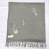 babaghuri J0582ESF86 刺繍 フリンジ コットン マフラー ストール カーキ レディース ババグーリ【中古】4-0613M◎
