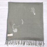babaghuri J0582ESF86 刺繍 フリンジ コットン マフラー ストール カーキ レディース ババグーリ【中古】4-0613M◎
