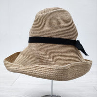 mature ha BOXED HAT 11cm brim grosgrain ribbon ペーパーハット ボックスハット ハット ベージュ レディース マチュアーハ【中古】4-0618M◎