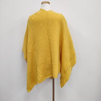 mino みの ウール カシミヤ ケーブルニット ポンチョ イエロー レディース【中古】3-1223T♪