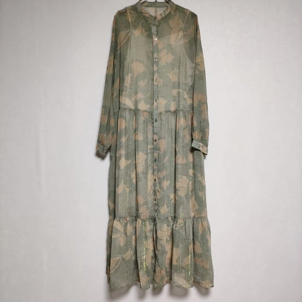 AMERI OLIVIA GATHER SHIRT DRESS 花柄ギャザー ドレス ワンピース ライトグリーン レディース アメリ【中古】4-0120M∞