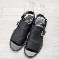 MARGARET HOWELL 23SS 578-3170003 OILED LEATHER SANDAL プレミアムライン サイズL 定価59400円 サンダル ブラック レディース マーガレットハウエル【中古】4-0711S◎