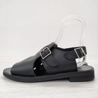 MARGARET HOWELL 23SS 578-3170003 OILED LEATHER SANDAL プレミアムライン サイズL 定価59400円 サンダル ブラック レディース マーガレットハウエル【中古】4-0711S◎