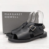 MARGARET HOWELL 23SS 578-3170003 OILED LEATHER SANDAL プレミアムライン サイズL 定価59400円 サンダル ブラック レディース マーガレットハウエル【中古】4-0711S◎