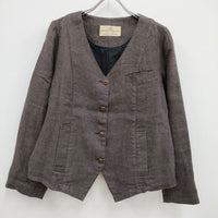 nest Robe 01103-2039 起毛リネン Vネック ノーカラージャケット パープル系 レディース ネストローブ【中古】3-1128T♪