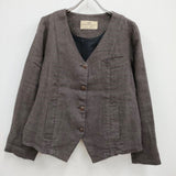 nest Robe 01103-2039 起毛リネン Vネック ノーカラージャケット パープル系 レディース ネストローブ【中古】3-1128T♪