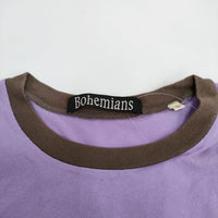 BOHEMIANS 切り替えデザイン クレイジーパターン サイズS 半袖Ｔシャツ カットソー パープル レディース ボヘミアンズ【中古】4-0714S♪