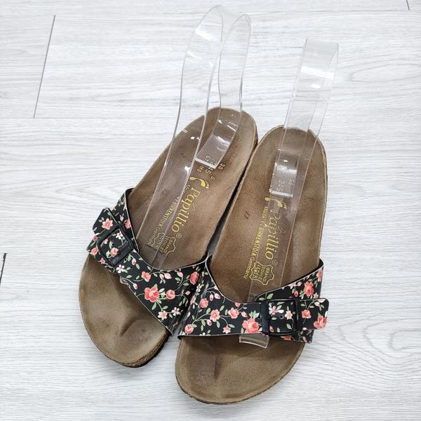 BIRKENSTOCK 花柄 パピリオ ナロー幅 サイズ24.5cm サンダル ブラック ブラウン レディース ビルケンシュトック【中古】4-0710S◎