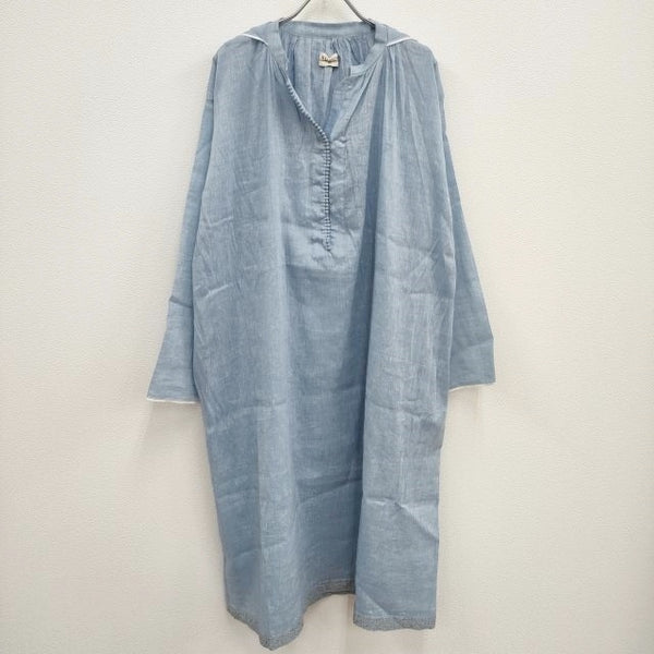 BUNON 新品 Hood Gather Dress 定価49500円 サイズF リネンコットン フード付き ワンピース ライトブルー レディース  ブノン【中古】4-0419M♪