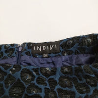 INDIVI レオパード ジャカードストレートスカート ヒョウ柄 36 タイト ロングスカート ブラック ネイビー インディヴィ【中古】3-1207T♪