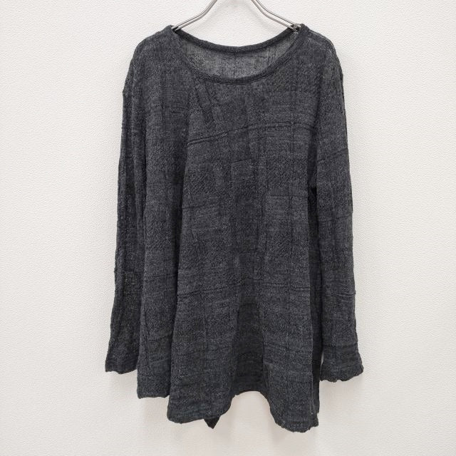 Y’s 格子柄 ロングニット リネンポリエステル yt-t09-672 サイズ2 ニット チャコールグレー レディース ワイズ/Yohji【中古】4-0216M◎ Y's 格子柄 ロングニット リネンポリエステル yt-t09-672 サイズ2