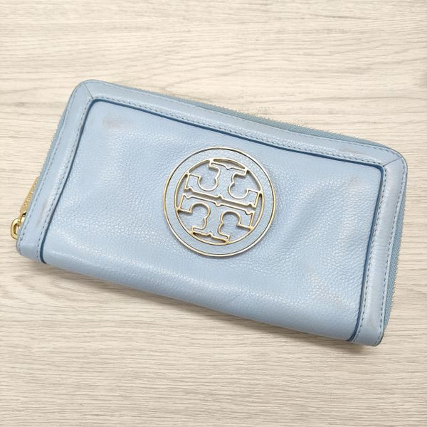 Tory Burch ラウンドファスナー レザー 長財布 ミズイロ レディース トリーバーチ【中古】4-0305G◎