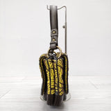 JAMIN PUECH ビーズ スパンコール ヘリンボーン ウール ハンドバッグ イエロー ブラウン グレー レディース ジャマンピュエッシュ【中古】3-1125T◎